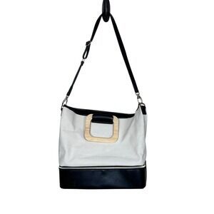 BEIS The Resort Tote Canvas Faux Leather‎ Trim Wooden Handles Convertible Strap